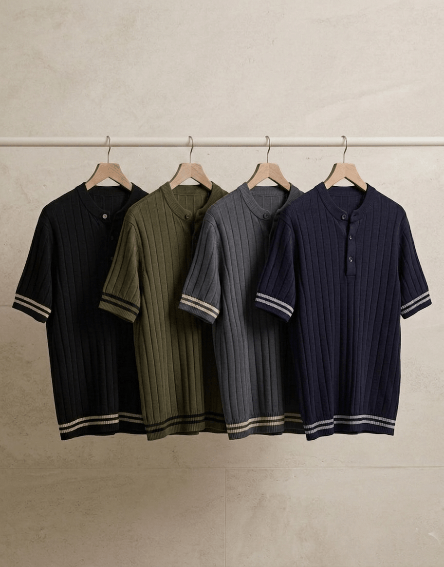 Men’s Premium Ribbed Henley T-Shirt – Drop Shoulder Oversize