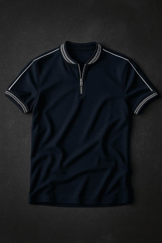 Navy madmext smoked polo neck shirt