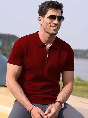 Maroon zipper polo shirt for men
