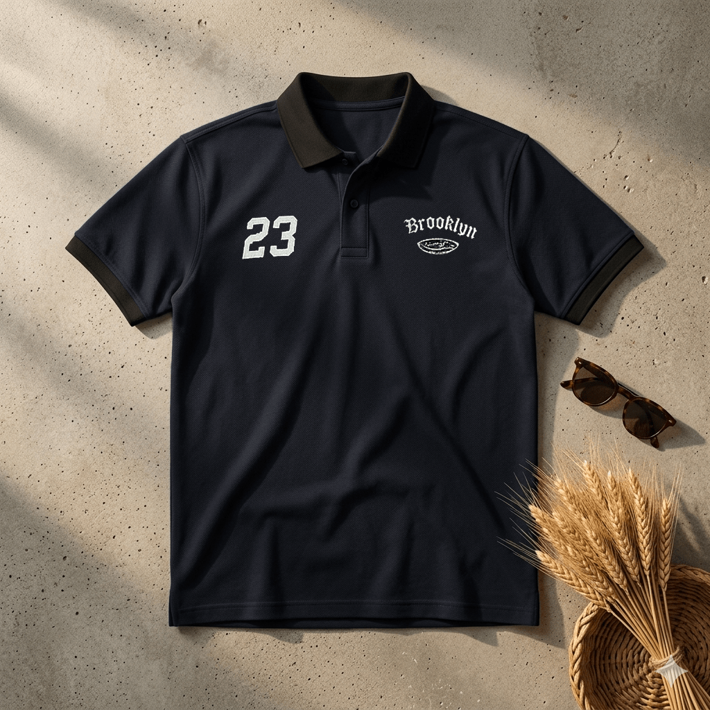 Brookyln printed polo T shirt Navy greish