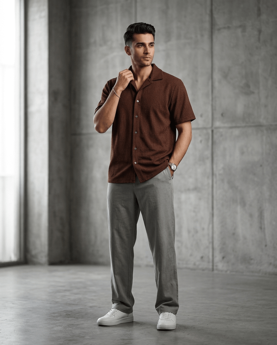 Brownish Texture Casual Shirt