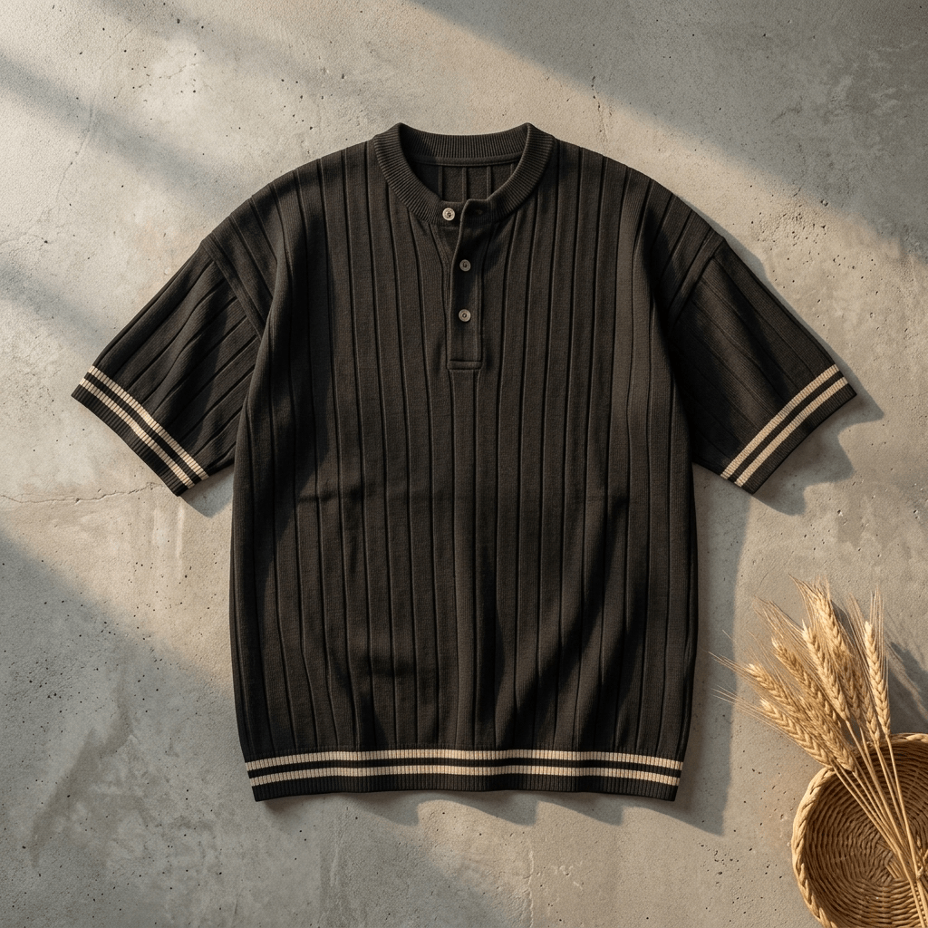 Men’s Premium Ribbed Henley T-Shirt – Drop Shoulder Oversize