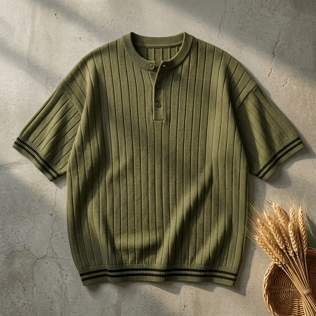 Men’s Premium Ribbed Henley T-Shirt – Drop Shoulder Oversize