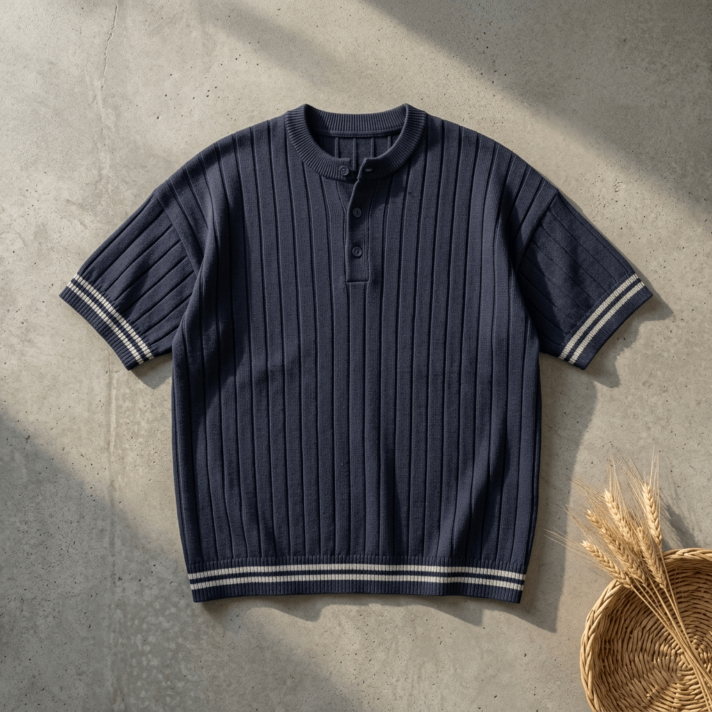 Men’s Premium Ribbed Henley T-Shirt – Drop Shoulder Oversize