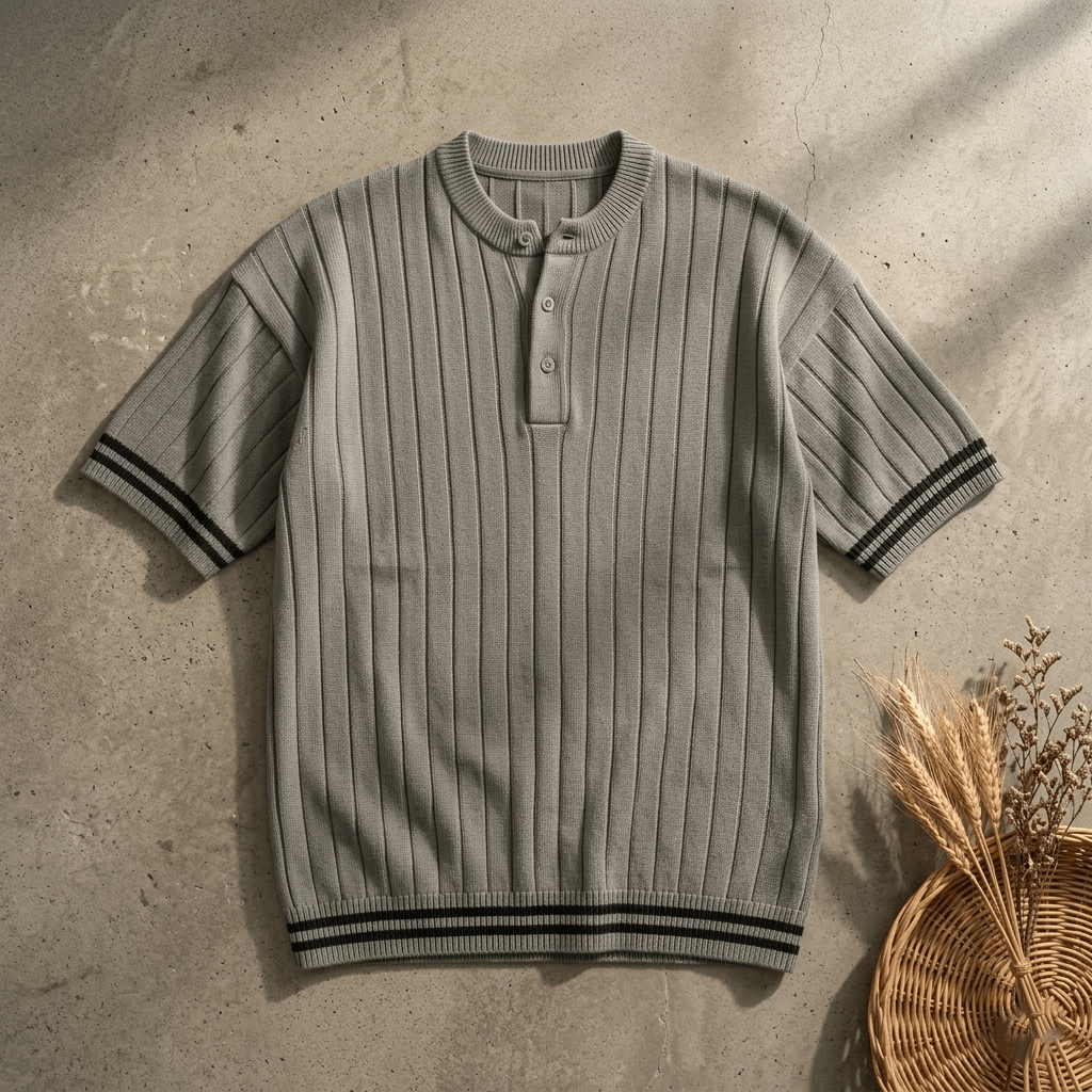 Men’s Premium Ribbed Henley T-Shirt – Drop Shoulder Oversize