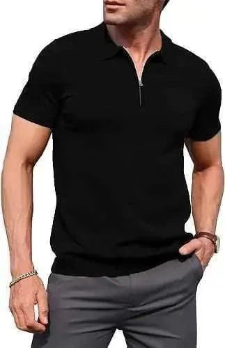 Oversize Mens black zipper polo shirt outfit