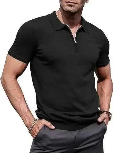 Oversize Mens black zipper polo shirt outfit