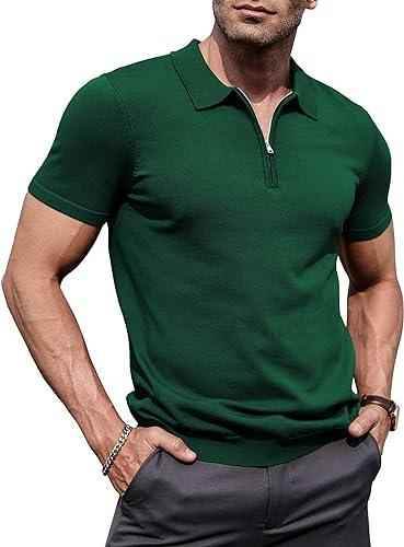 Mens bottle green zipper polo shirt