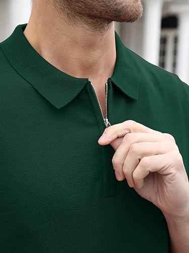 Mens bottle green zipper polo shirt