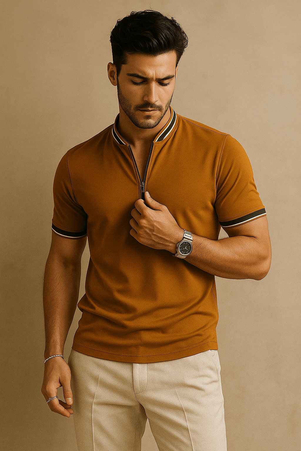 Men's polo shirts smoked polo neck