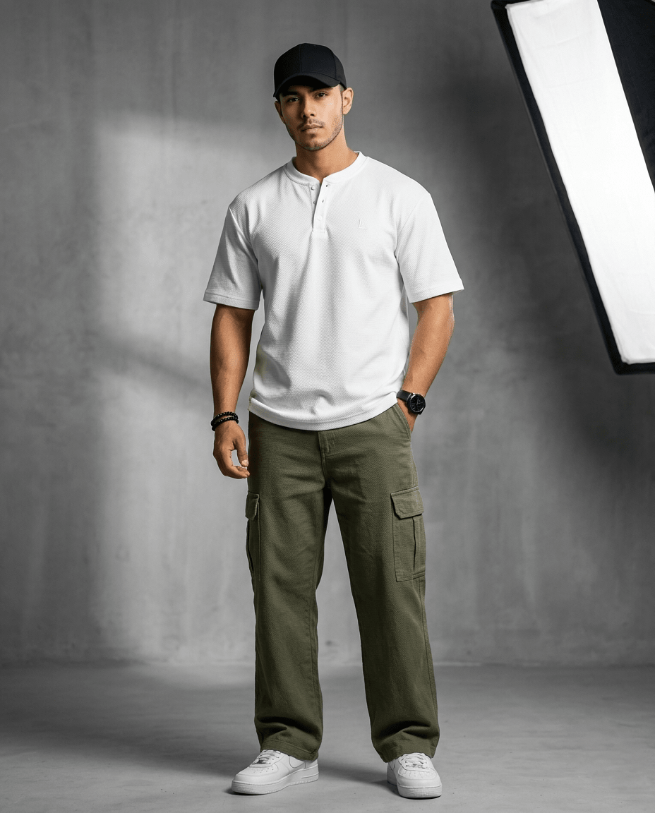 Men’s Slim Fit Henley T-Shirt – Premium Stretch Cotton Short Sleeve Casual Streetwear Tee