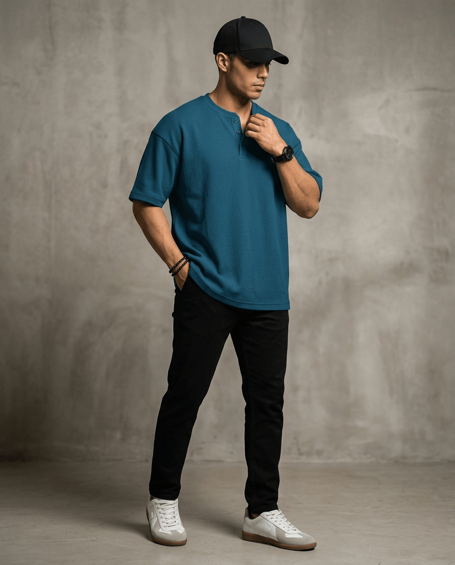 Men’s Slim Fit Henley T-Shirt – Premium Stretch Cotton Short Sleeve Casual Streetwear Tee
