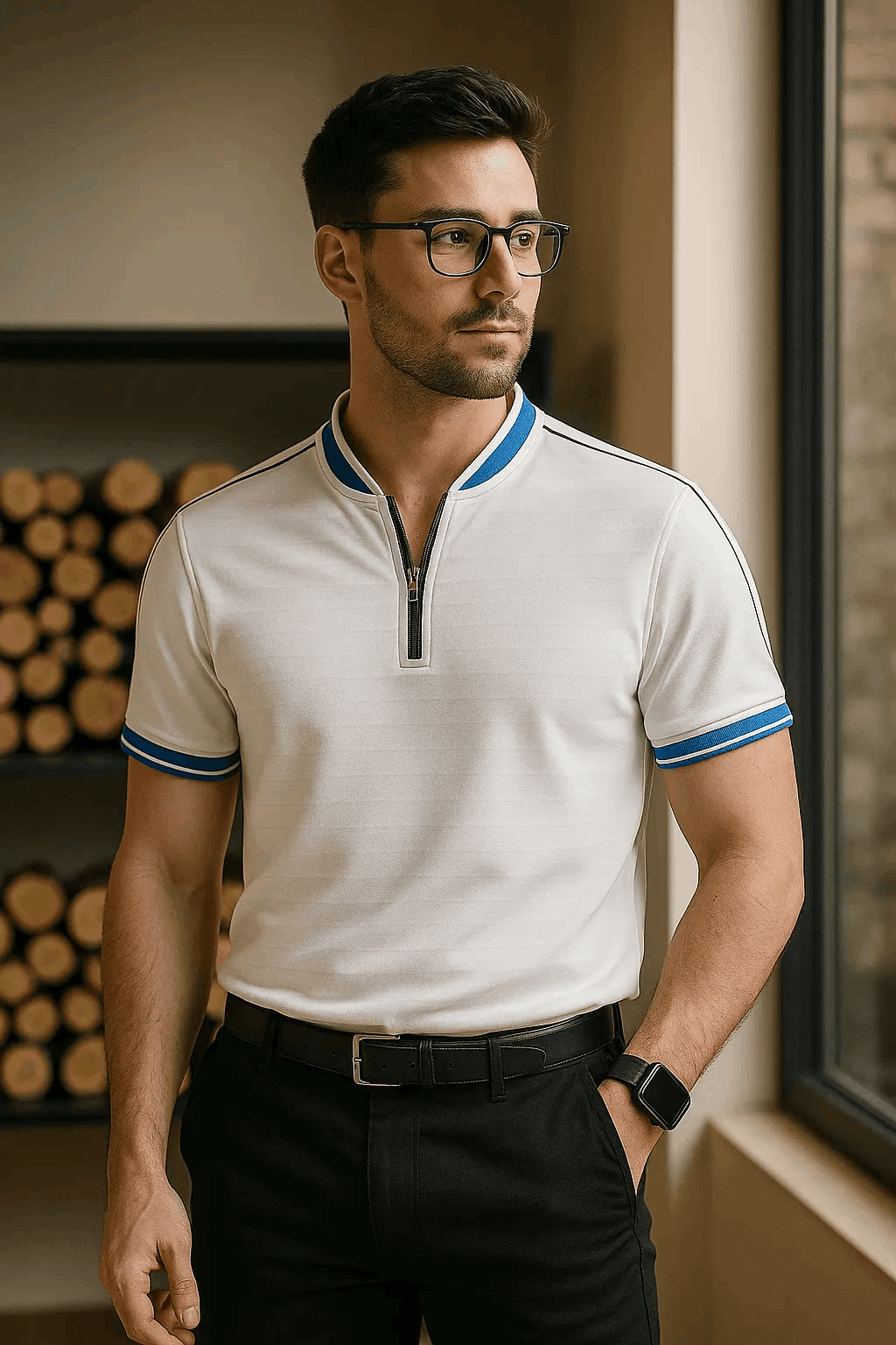 Mens White madmext smoked polo neck shirts