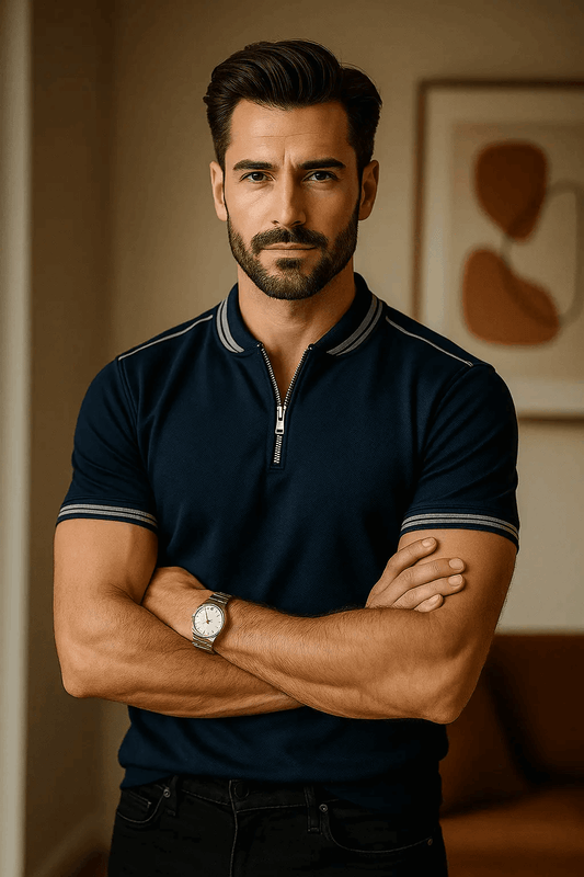 Navy madmext smoked polo neck shirt
