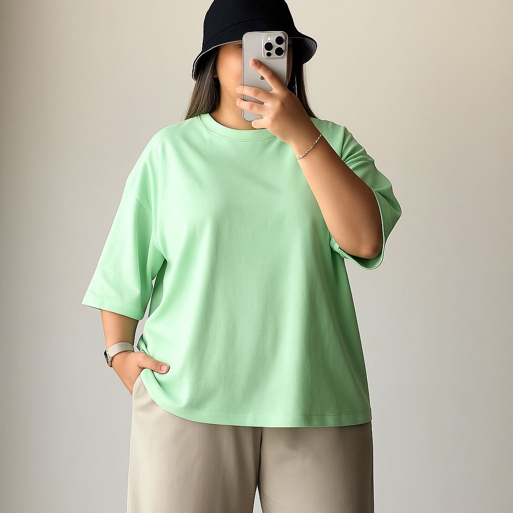 Pista Green Plain Dropped Shoulder