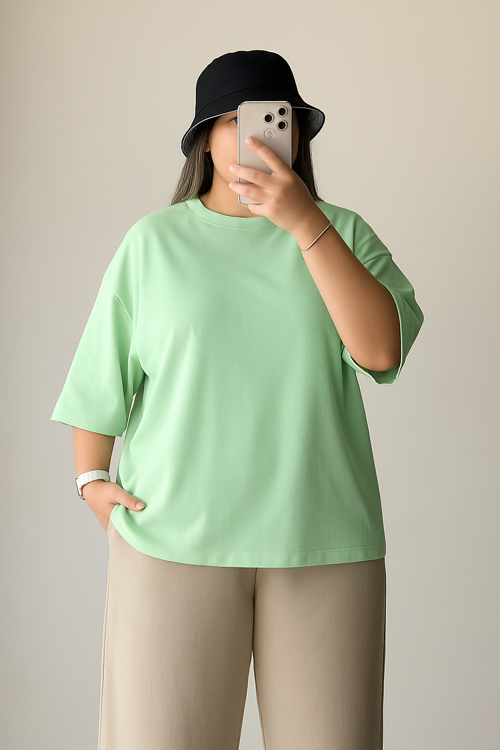 Pista Green Plain Dropped Shoulder