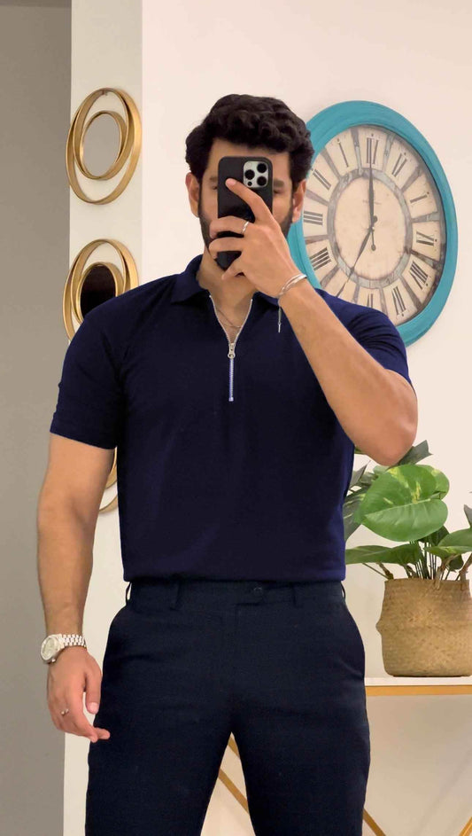 Zipper Polo T-Shirts for men Navy blue